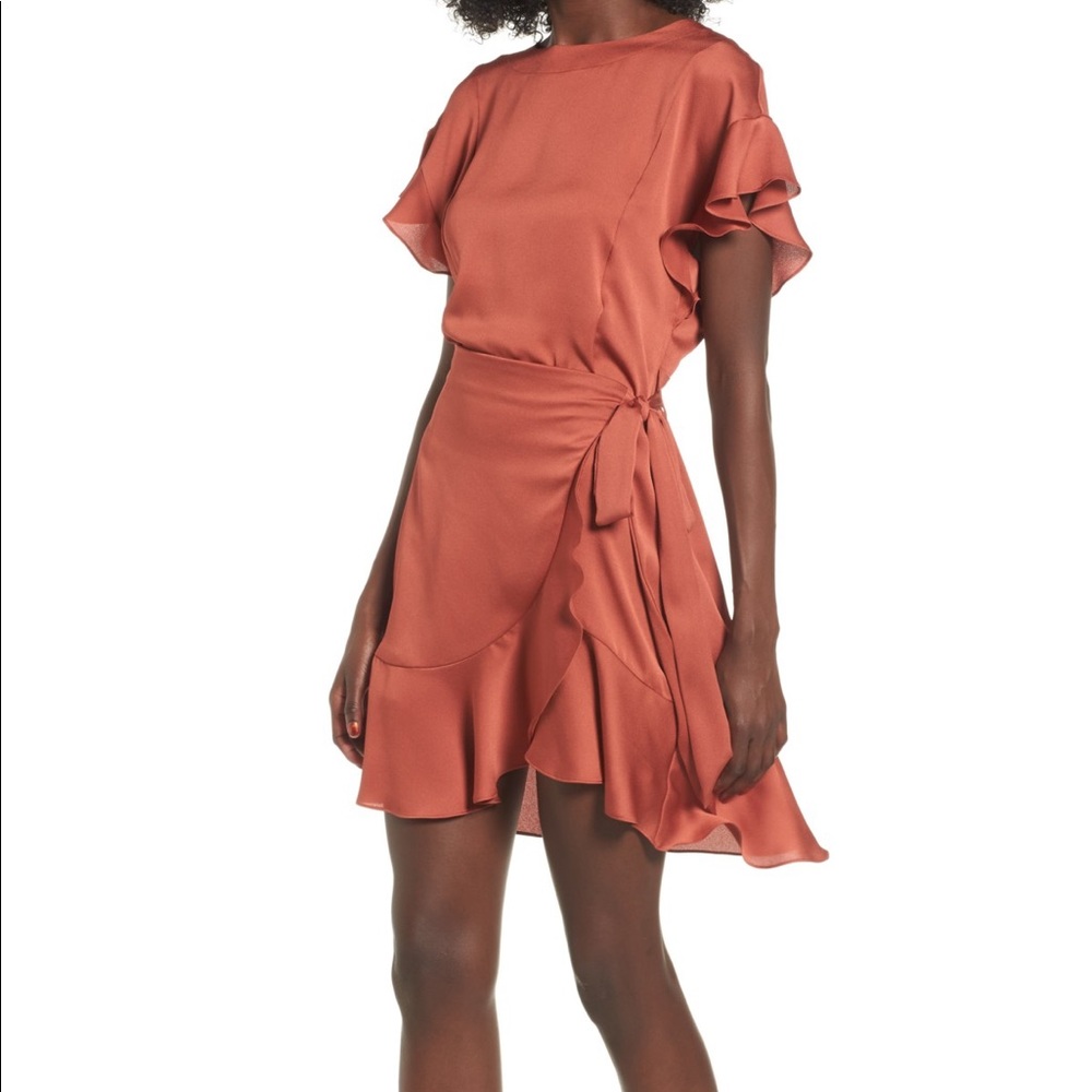 ASTR The Label Ruffle Sleeve Satin Dress